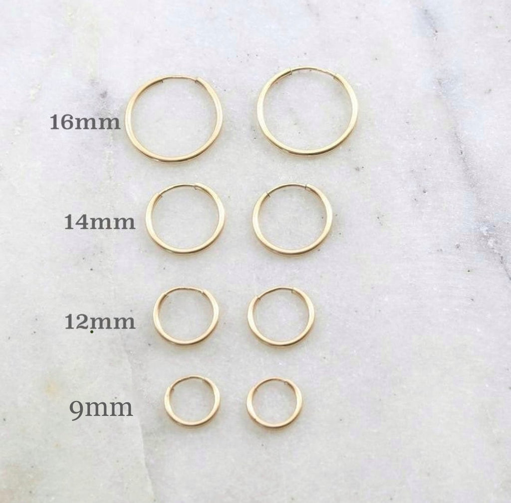 14K Gold Filled Small Endless Hoop Earrings 16mm 14mm 12mm 9mm Earring (2pc)