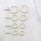 14K Gold Filled Small Endless Hoop Earrings 16mm 14mm 12mm 9mm Earring (2pc)