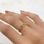 Gold Plated Adjustable Chain Link Style Ring CZ Stackable Ring