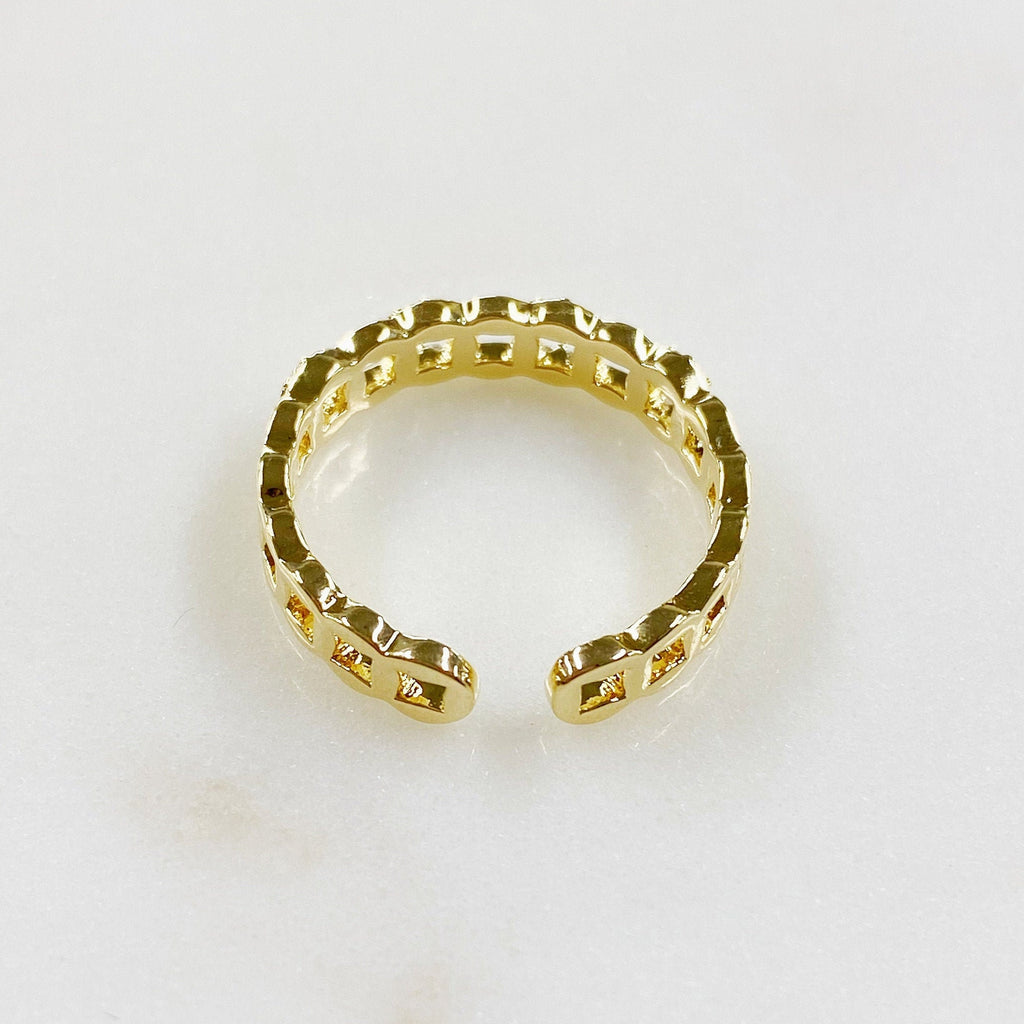 Gold Plated Adjustable Chain Link Style Ring CZ Stackable Ring