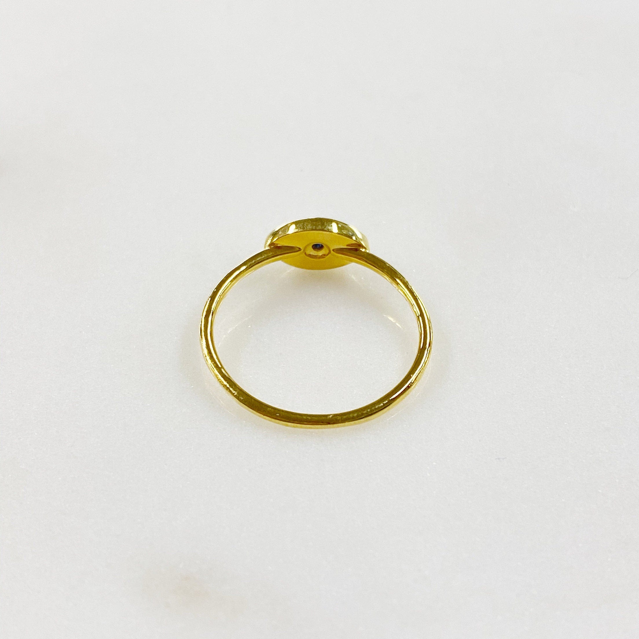 Gold Plated Evil Eye Ring White Enamel Blue Stone Thin Protection