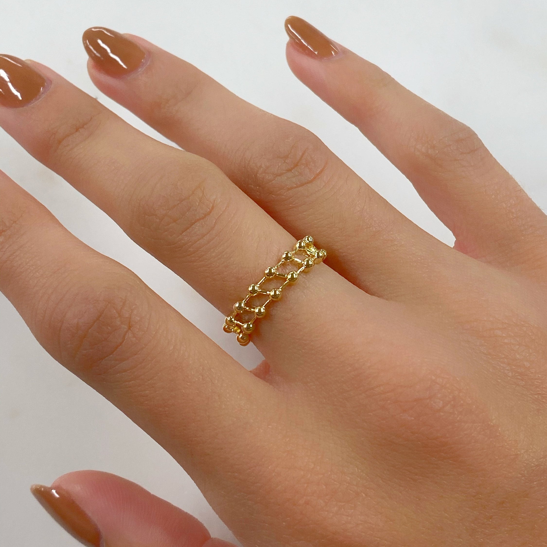 Gold Plated Adjustable Diagonal Chain Link Style Gold Ring