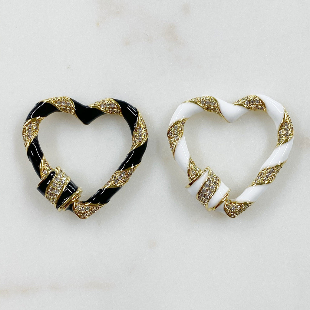 26mm Gold Plated Large Heart Shaped Enamel Carabiner Cubic Zirconia