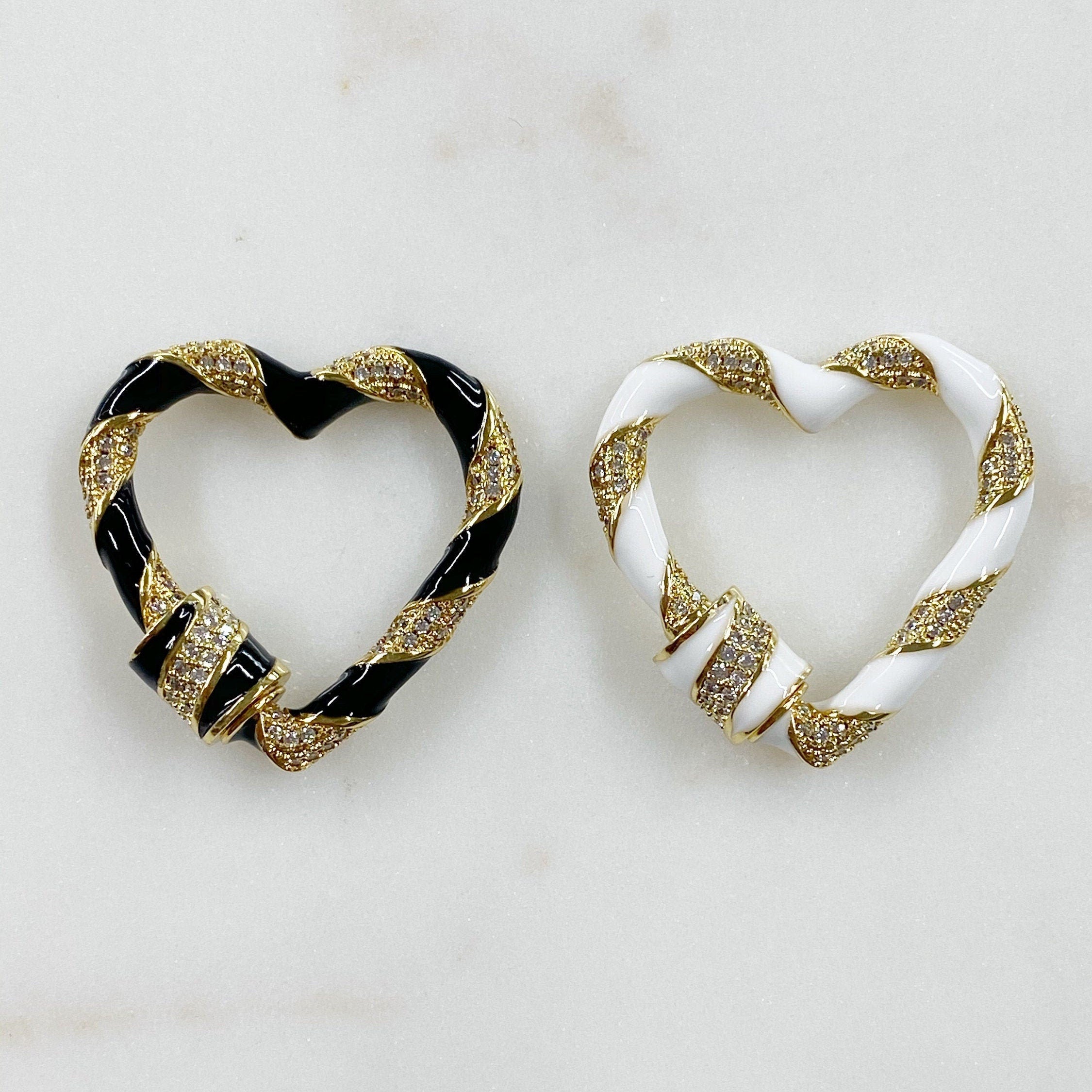 26mm Gold Plated Large Heart Shaped Enamel Carabiner Cubic Zirconia