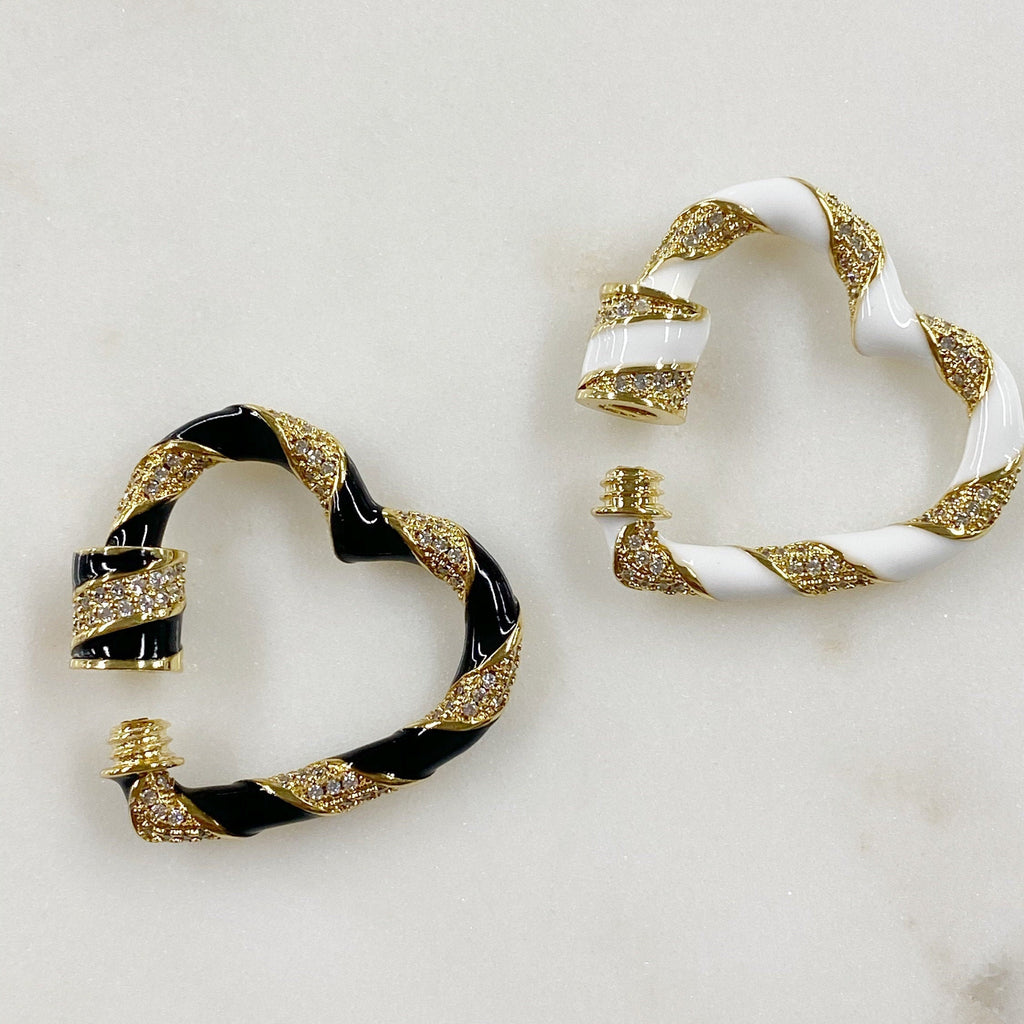 26mm Gold Plated Large Heart Shaped Enamel Carabiner Cubic Zirconia