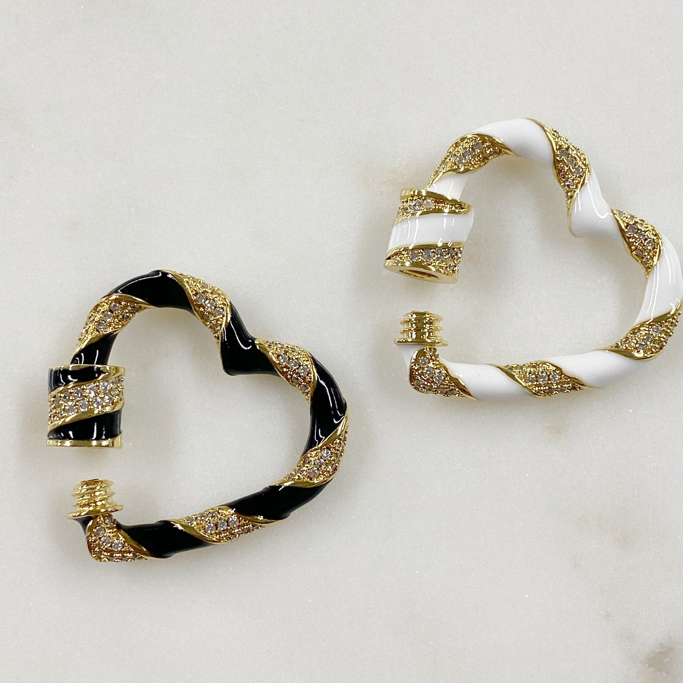 26mm Gold Plated Large Heart Shaped Enamel Carabiner Cubic Zirconia