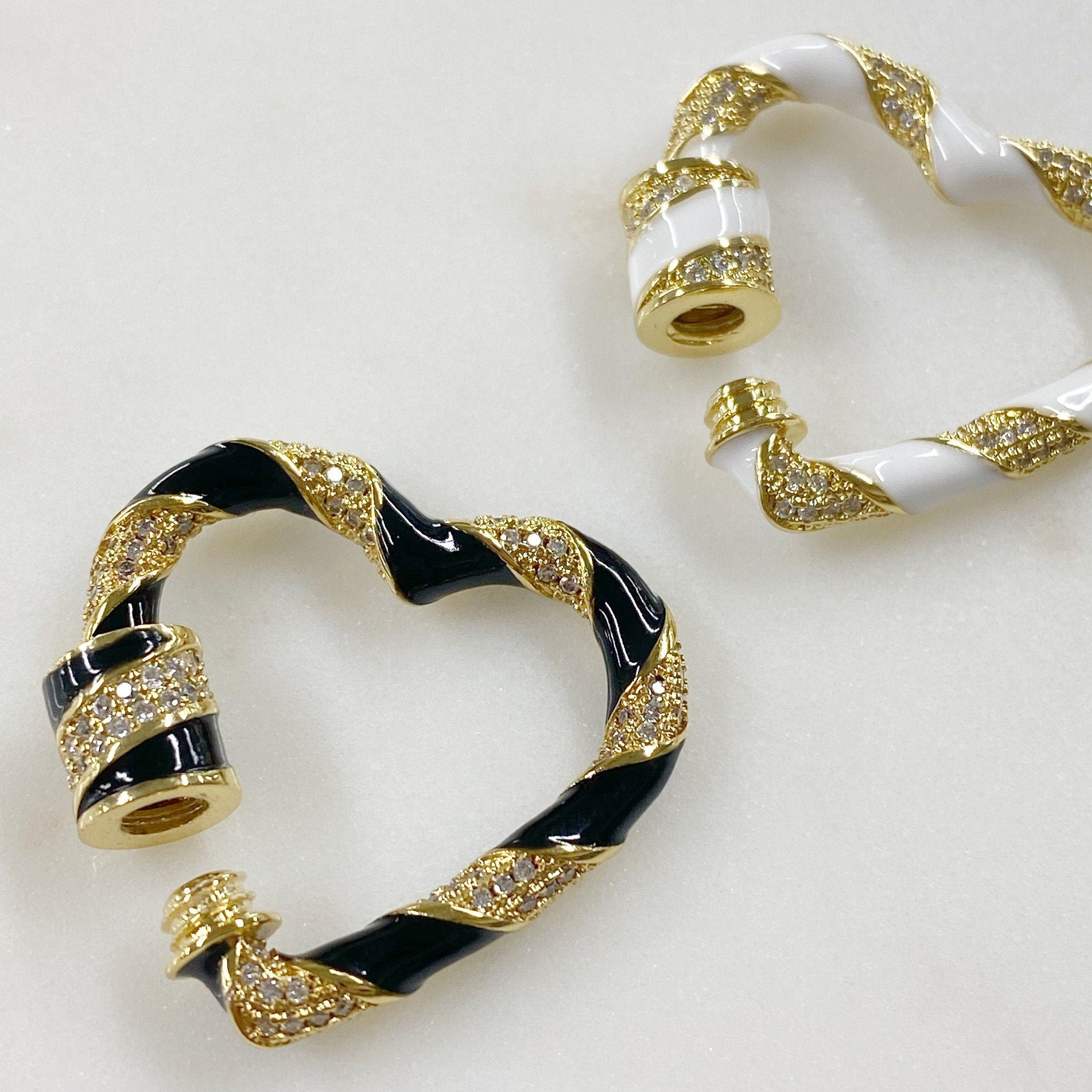 26mm Gold Plated Large Heart Shaped Enamel Carabiner Cubic Zirconia