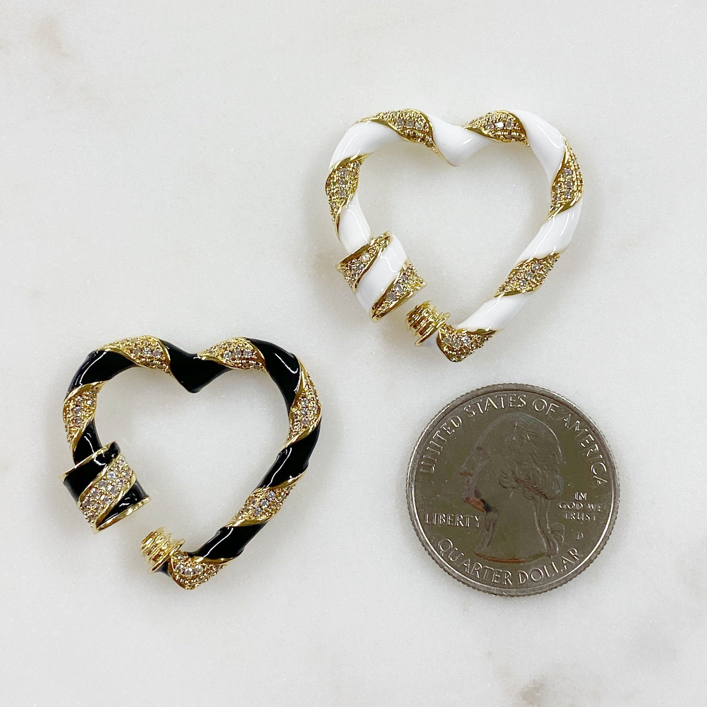 26mm Gold Plated Large Heart Shaped Enamel Carabiner Cubic Zirconia