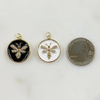 20mm Gold Plated Bumble Bee Coin Charm Black or White Enamel Cubic