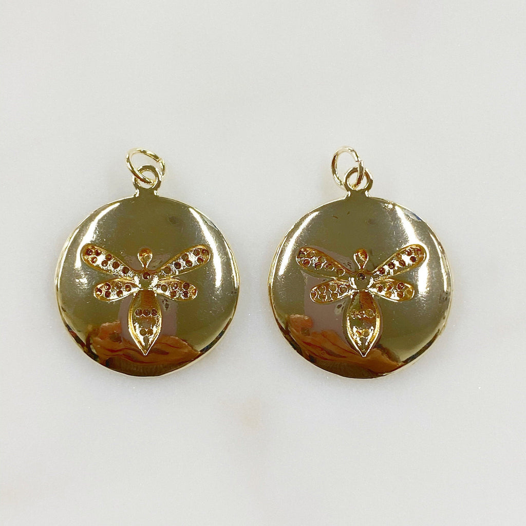 20mm Gold Plated Bumble Bee Coin Charm Black or White Enamel Cubic