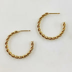 Gold Plated Roped Style Half Hoops C Shaped Twist Hoop Earrings (2pc)
