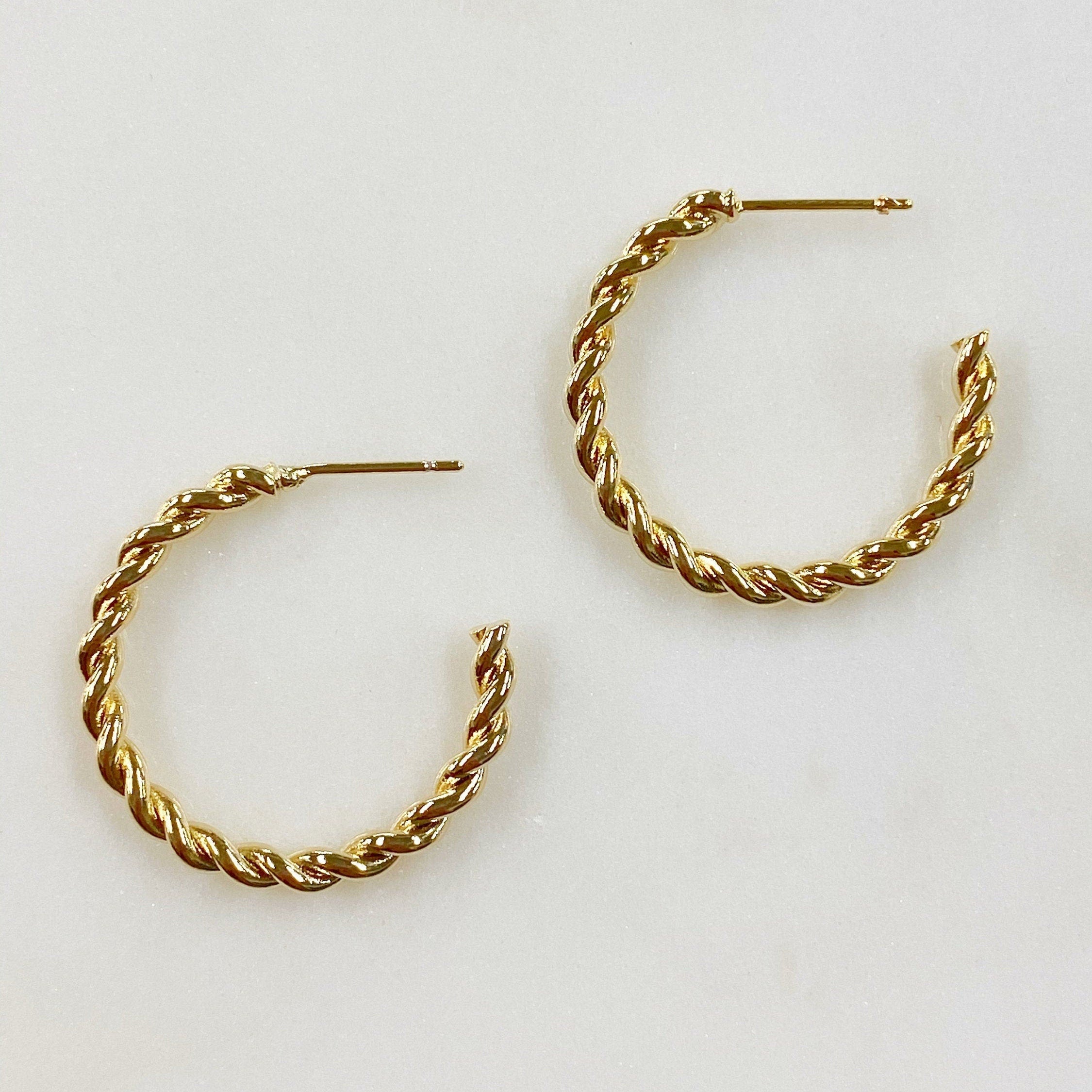Gold Plated Roped Style Half Hoops C Shaped Twist Hoop Earrings (2pc)