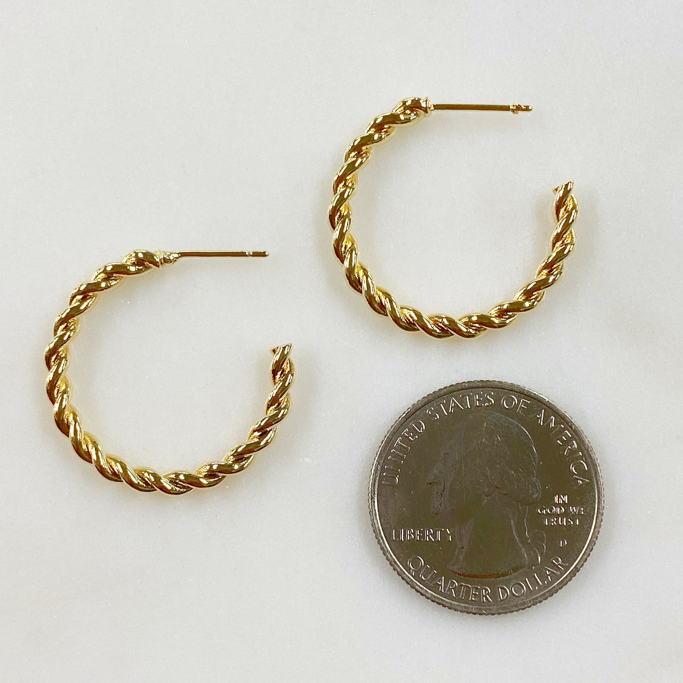 Gold Plated Roped Style Half Hoops C Shaped Twist Hoop Earrings (2pc)