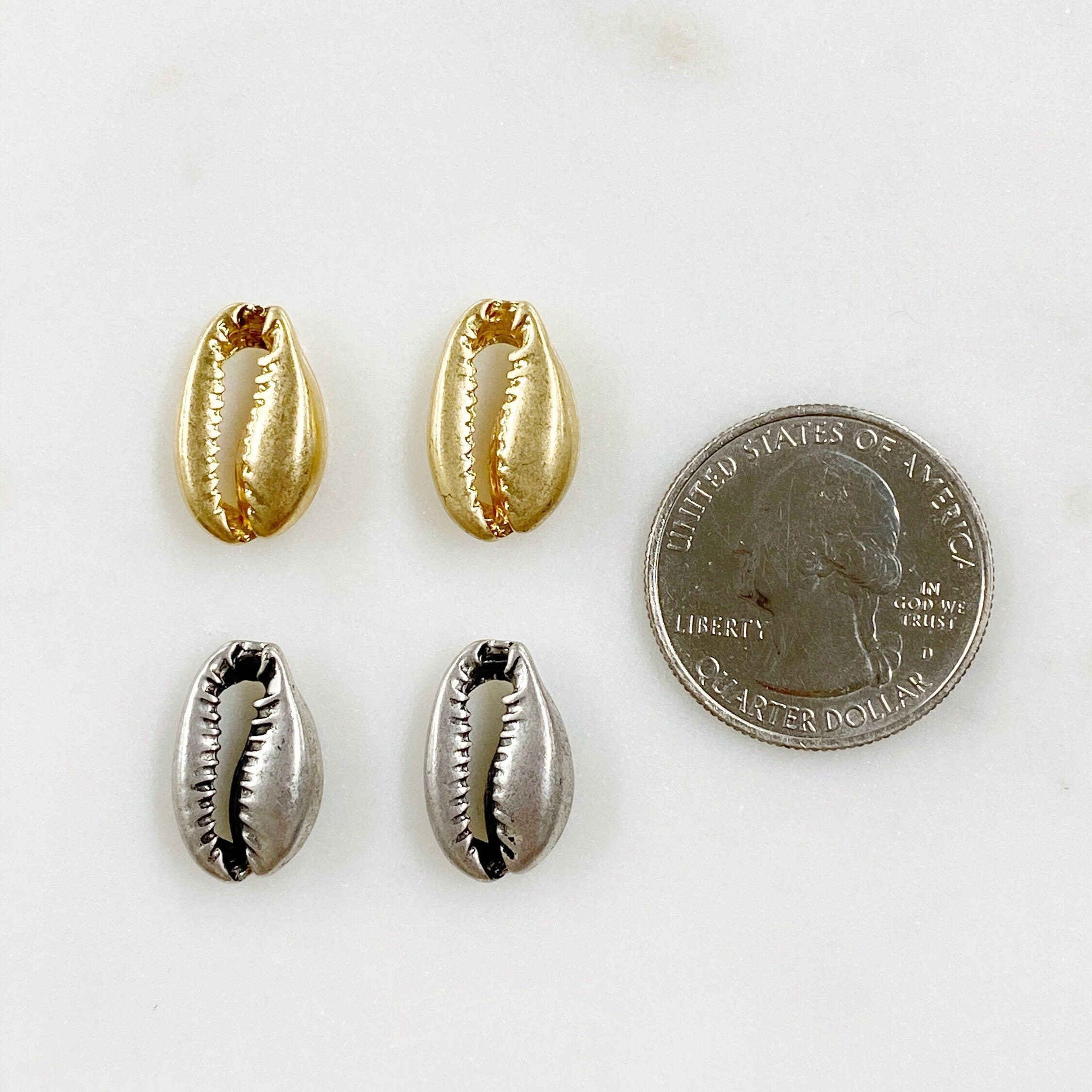 15mmx10mm Base Metal Gold or Satin Silver Tiger Cowrie Shell Ocean (2pc)