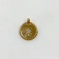 Gold Plated 8 Point Starry Coin Charm 16K Celestial Coin Pendant