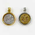 25mmx22mm Pewter Medieval Double Sided Cross Coin Pendant Charm Silver