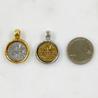 25mmx22mm Pewter Medieval Double Sided Cross Coin Pendant Charm Silver
