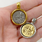 25mmx22mm Pewter Medieval Double Sided Cross Coin Pendant Charm Silver