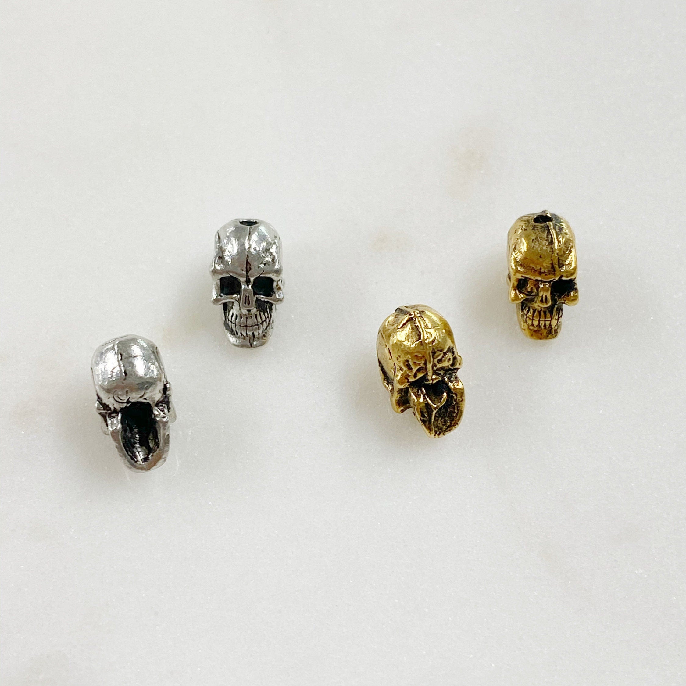 10mmx5mm Pewter Small Skull Head Bead Vertical Hole Pendant Halloween (2pc)