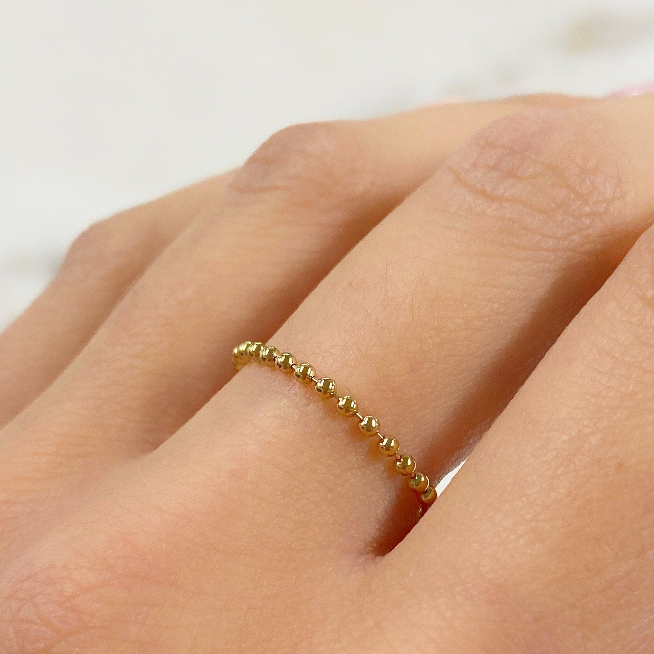 14K Gold Filled Ball Chain Ring Ready to Wear GF Stackable Ring
