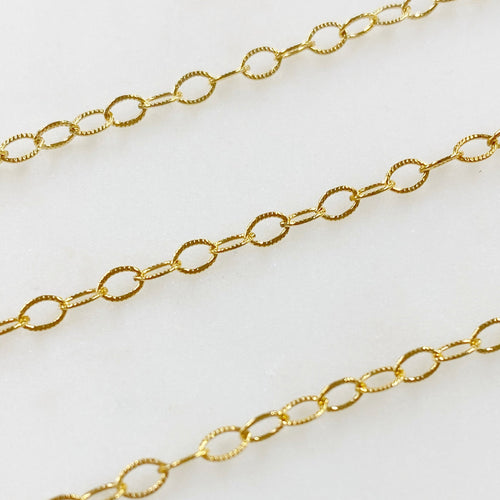 14K Gold Filled Oval Link Textured Chain – Sold by the Foot