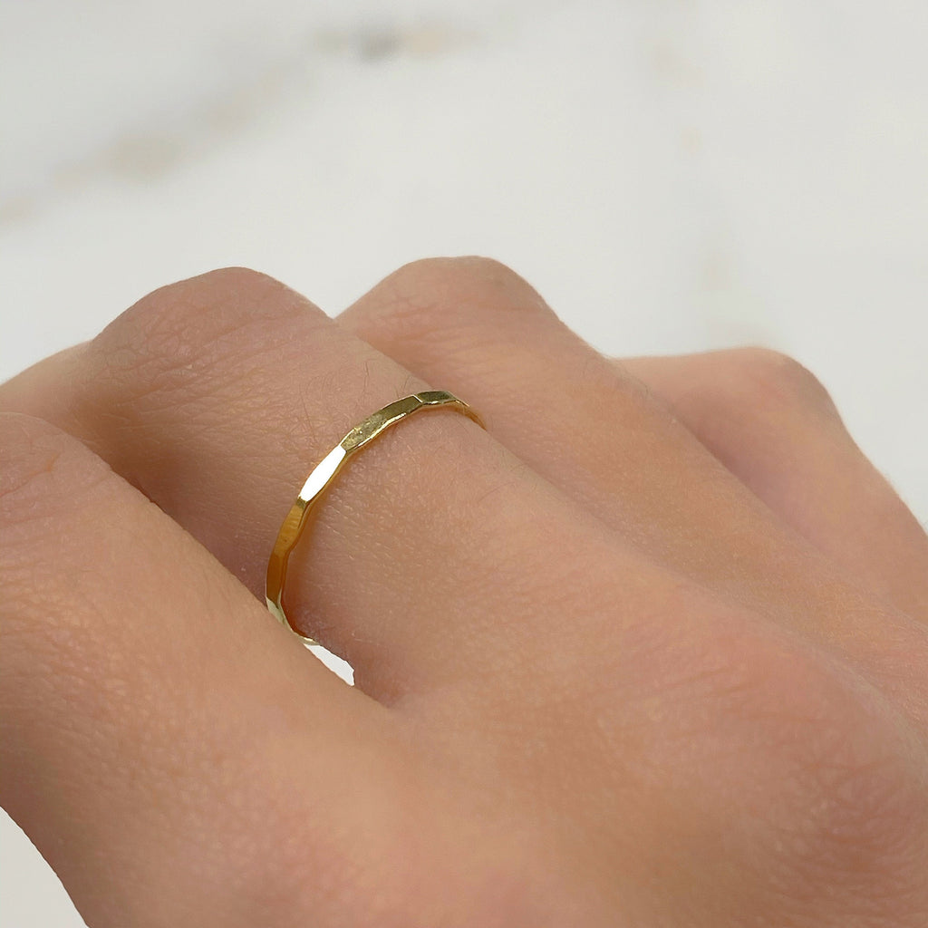 1mm 14K Gold Filled Hammered Thin Stacking Ring in Size 6 or 7