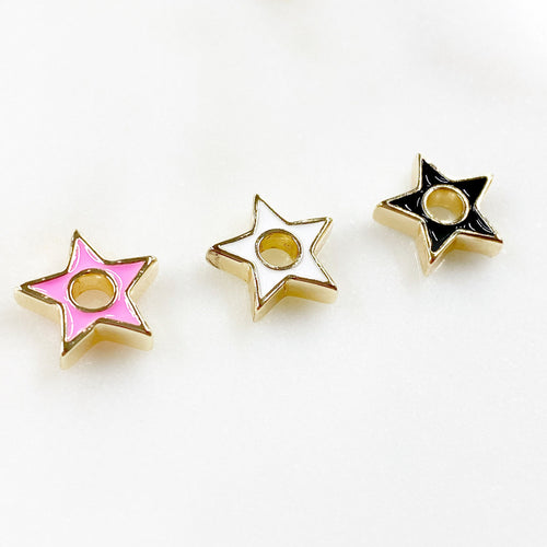 10mmx3mm Gold Plated Mini Gold Rimmed Enamel Star Charm Celestial 5 Point