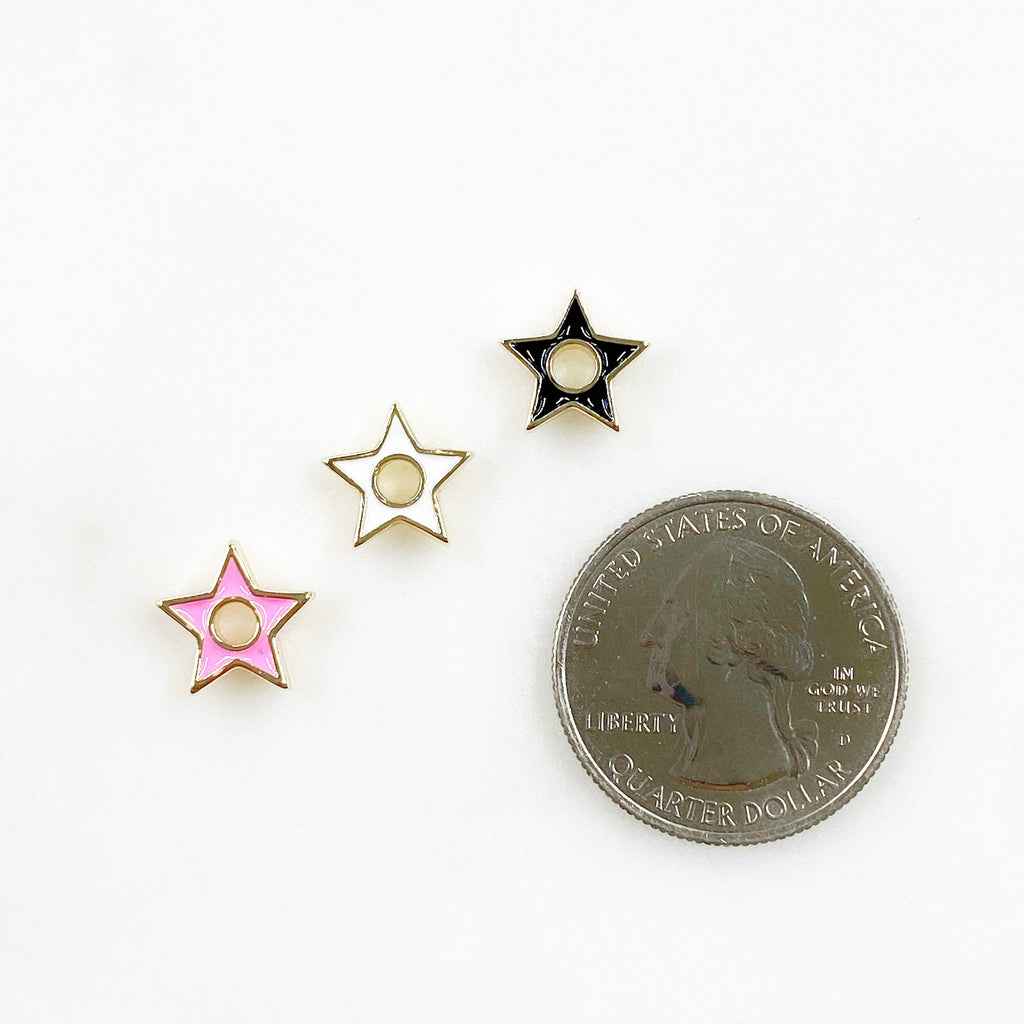 10mmx3mm Gold Plated Mini Gold Rimmed Enamel Star Charm Celestial 5 Point
