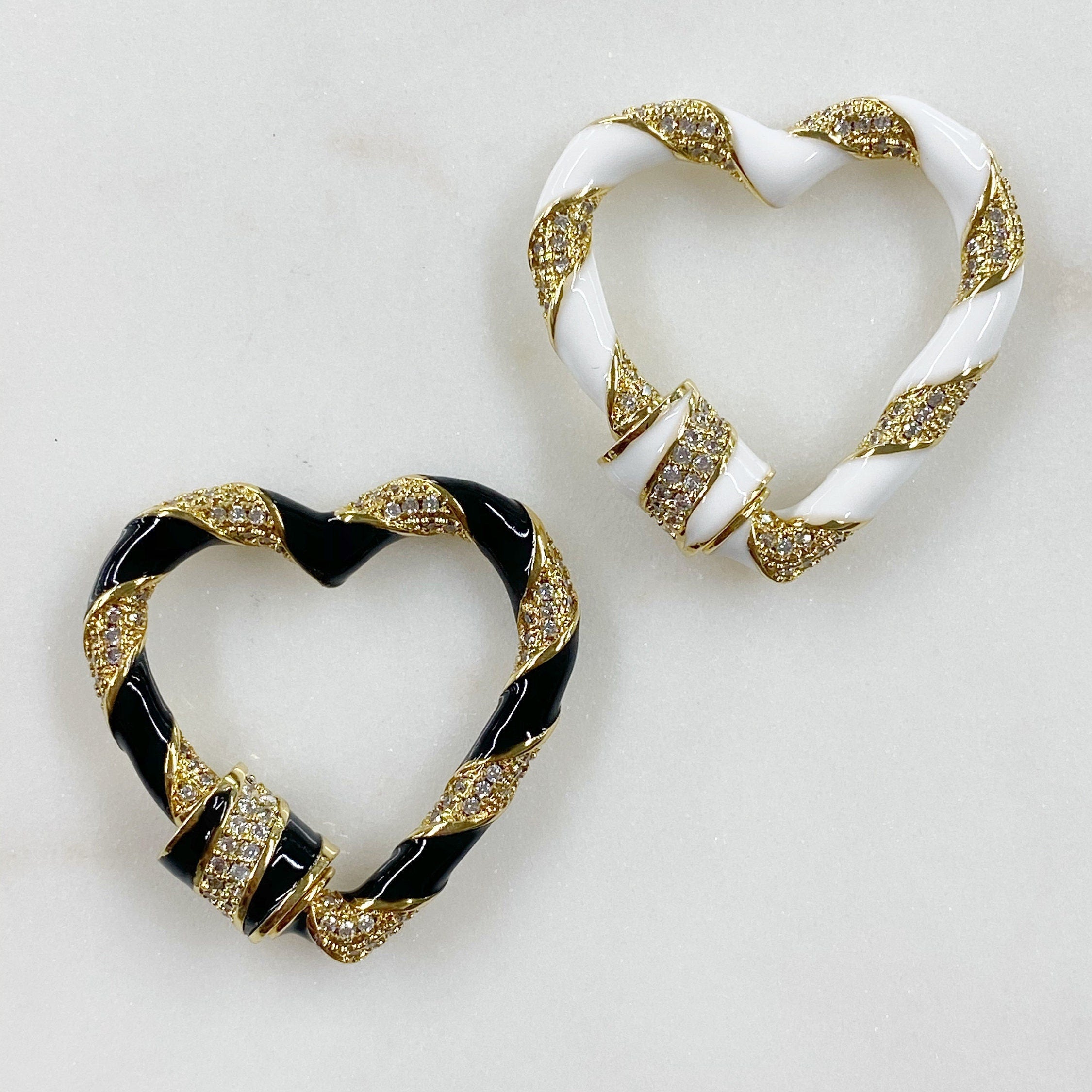26mm Gold Plated Large Heart Shaped Enamel Carabiner Cubic Zirconia