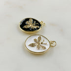 20mm Gold Plated Bumble Bee Coin Charm Black or White Enamel Cubic