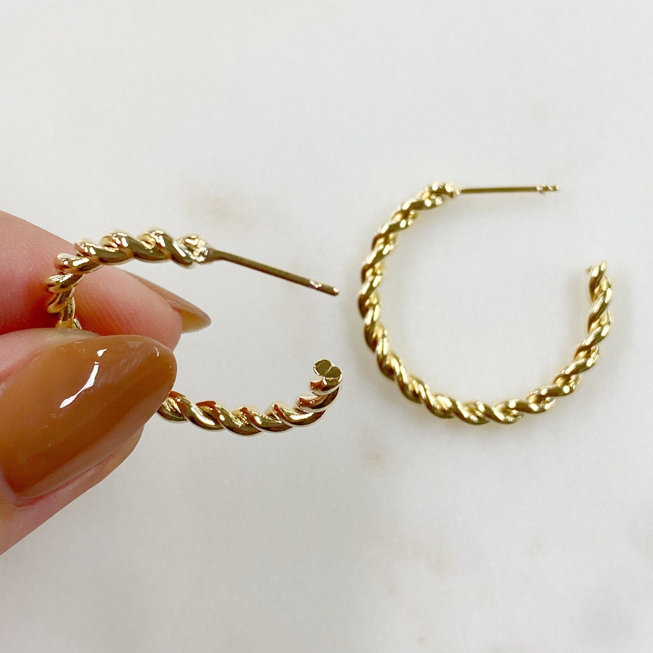 Gold Plated Roped Style Half Hoops C Shaped Twist Hoop Earrings (2pc)