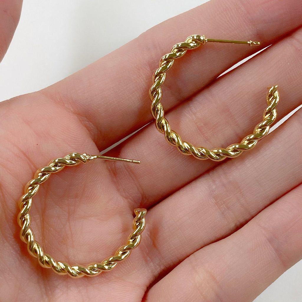 Gold Plated Roped Style Half Hoops C Shaped Twist Hoop Earrings (2pc)