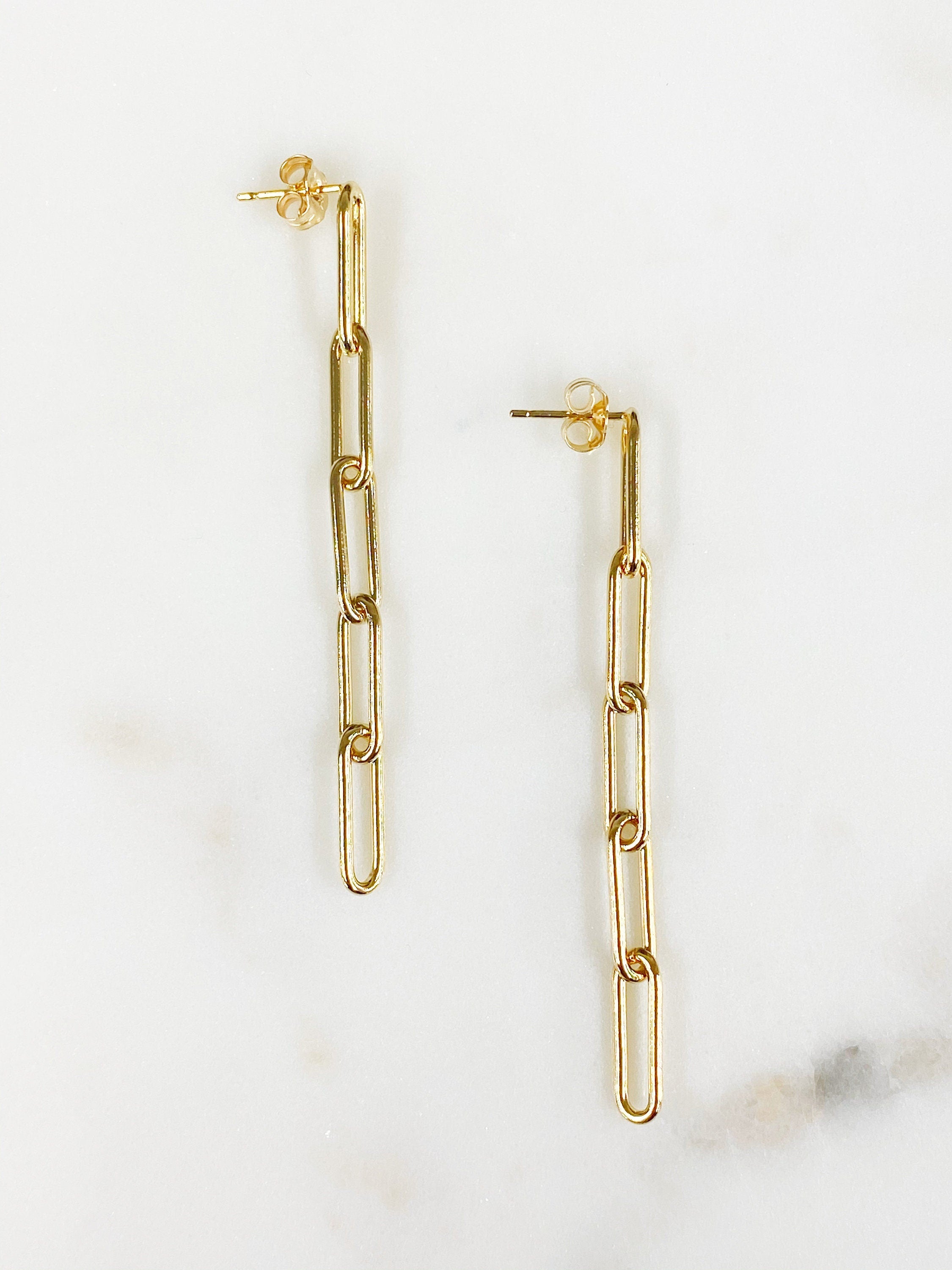 14K Gold Filled Paperclip Chain Dangle Earrings (2pc)