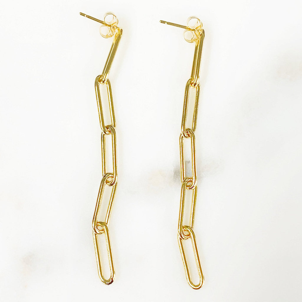 14K Gold Filled Paperclip Chain Dangle Earrings (2pc)