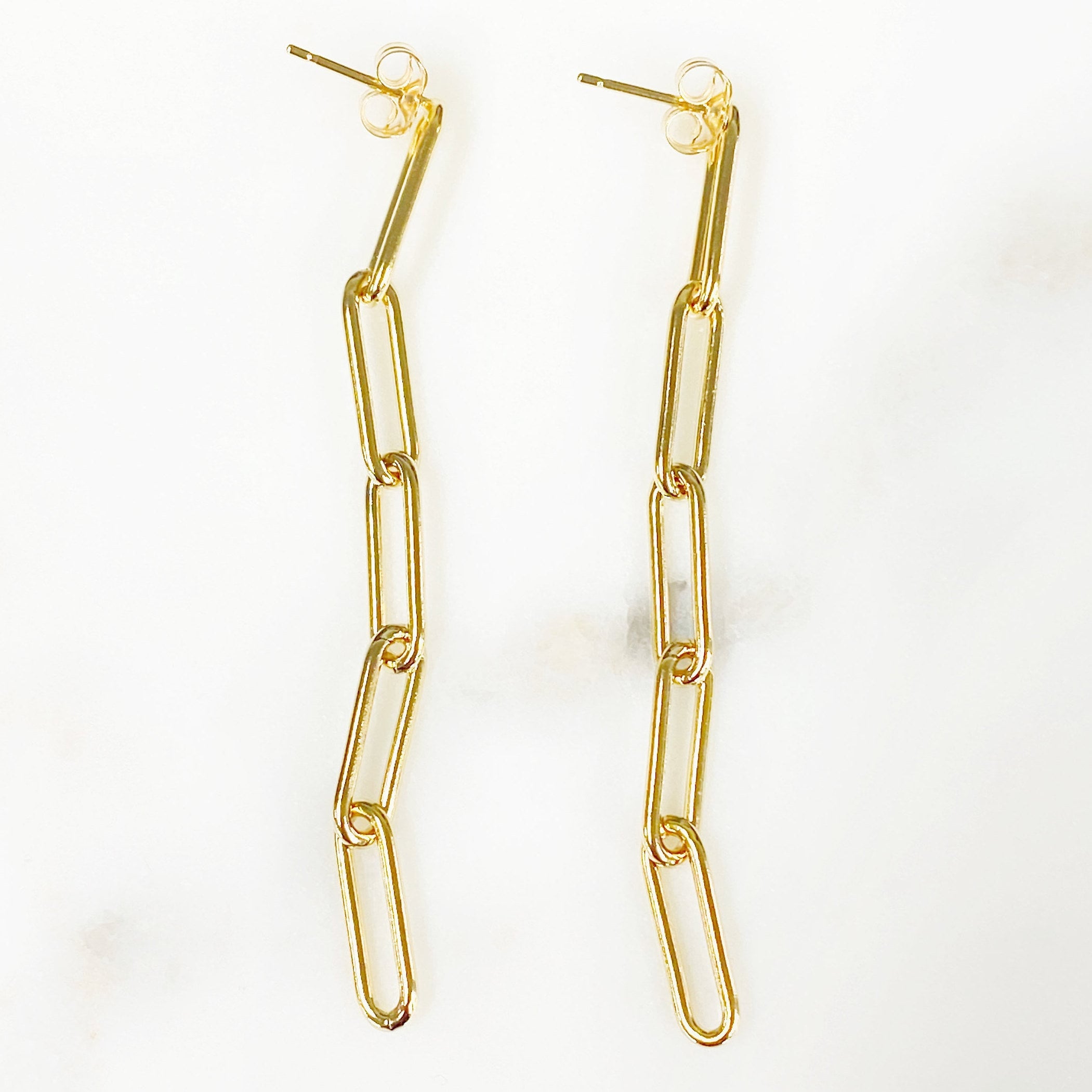 14K Gold Filled Paperclip Chain Dangle Earrings (2pc)