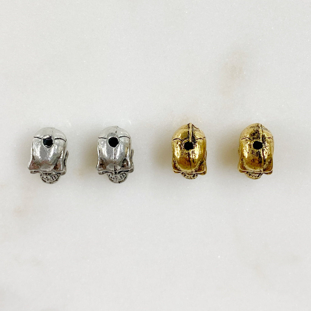 10mmx5mm Pewter Small Skull Head Bead Vertical Hole Pendant Halloween (2pc)