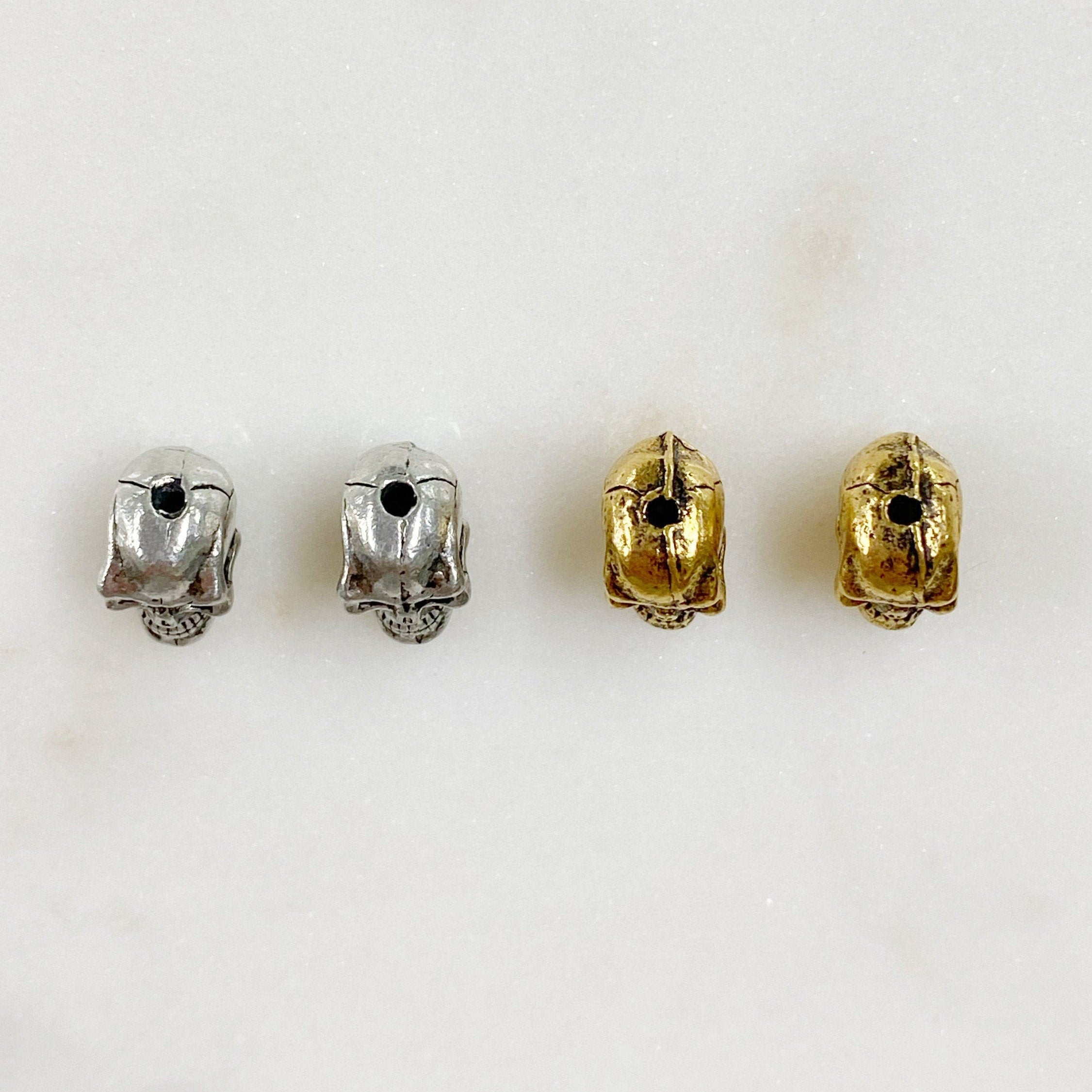 10mmx5mm Pewter Small Skull Head Bead Vertical Hole Pendant Halloween (2pc)