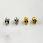 Pewter Small Skull Head Bead Horizontal Hole Pendant Halloween (2pc)