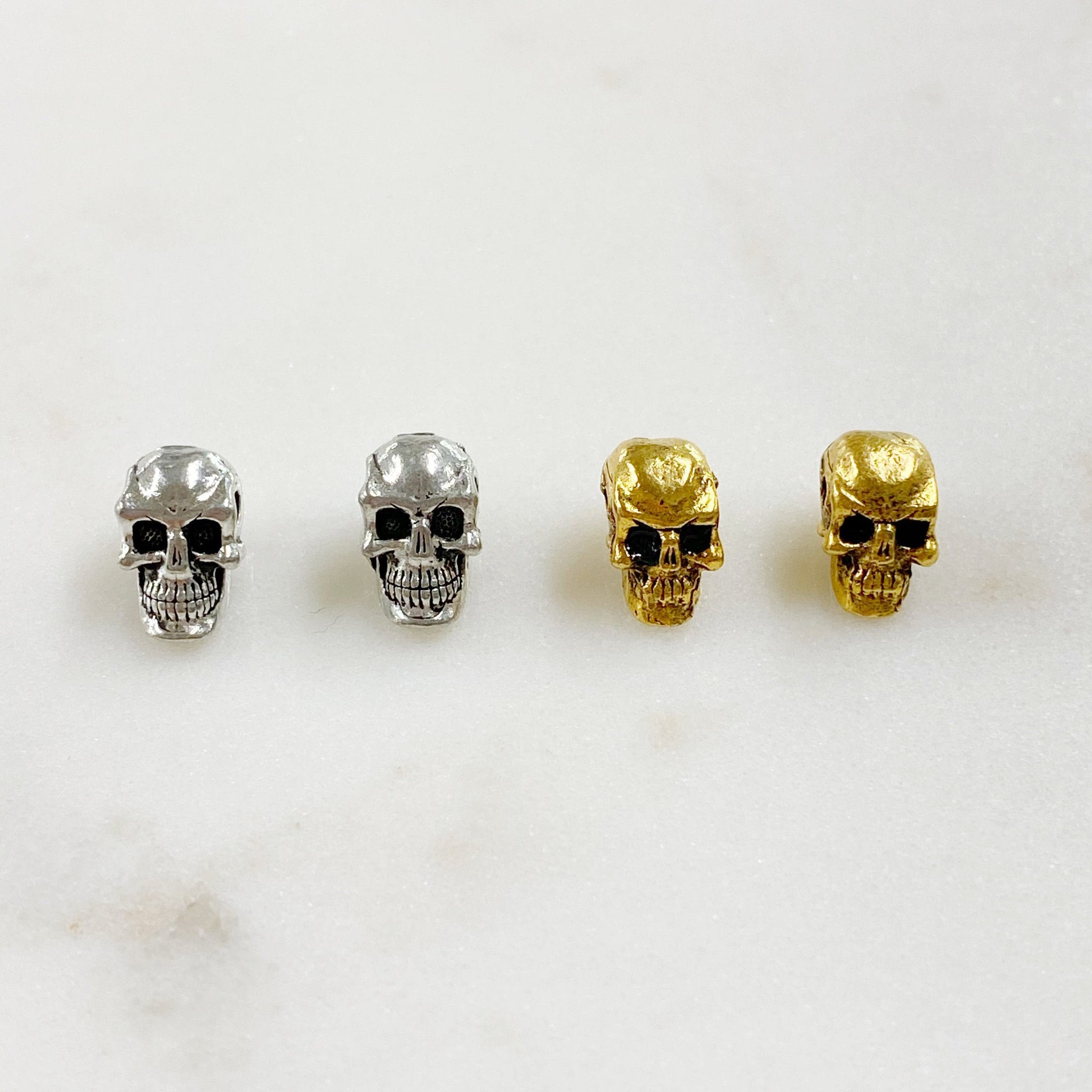 Pewter Small Skull Head Bead Horizontal Hole Pendant Halloween (2pc)