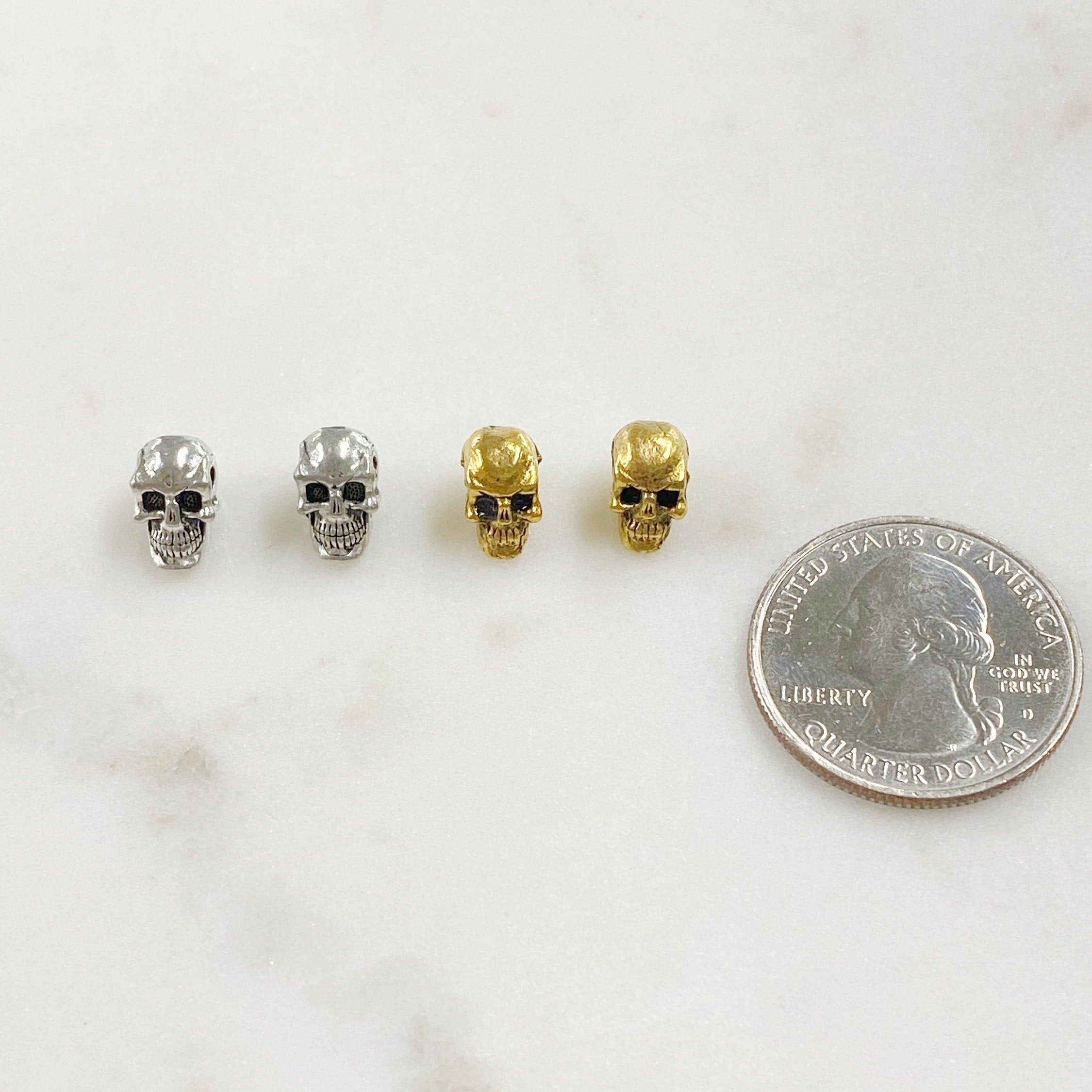 10mmx5mm Pewter Small Skull Head Bead Horizontal Hole Pendant Halloween (2pc)