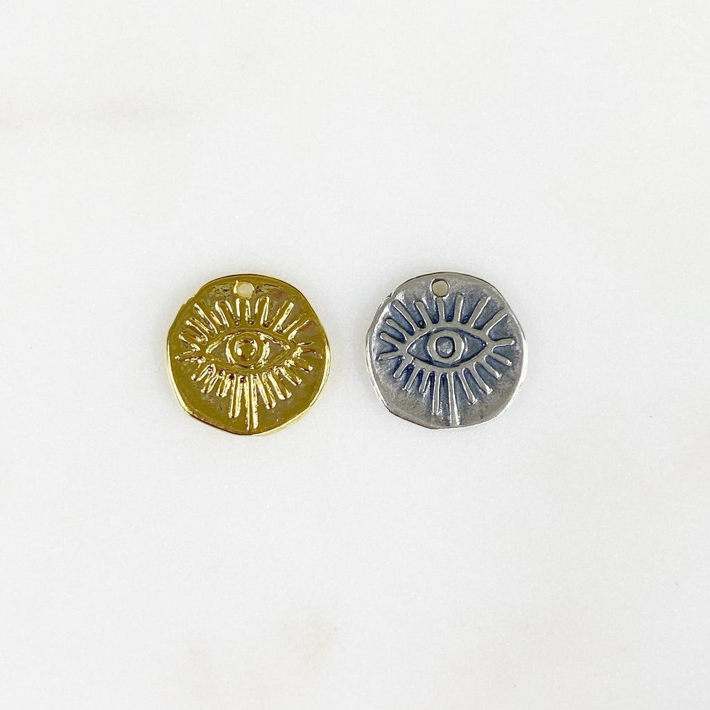 12mmx12mm Sterling Silver or Vermeil Hammered Protective Eye Coin Charm