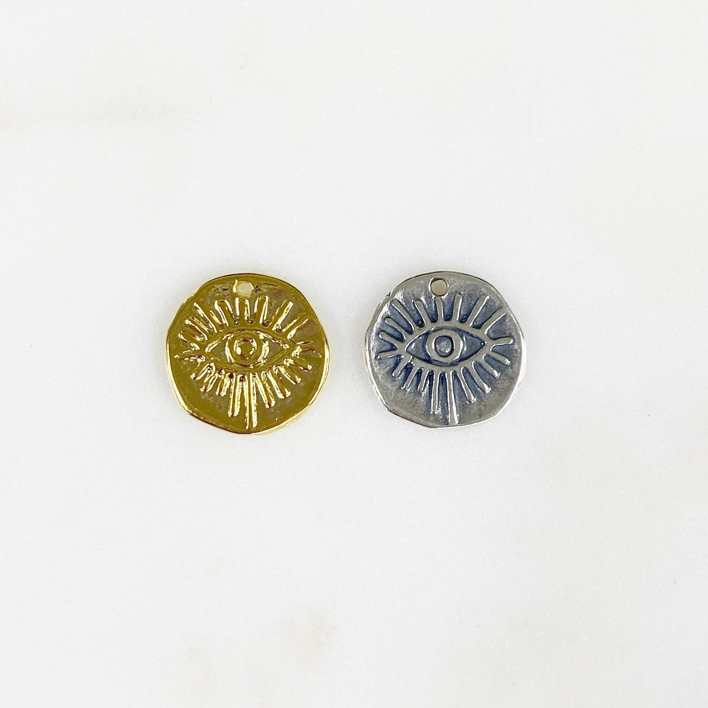 12mmx12mm Sterling Silver or Vermeil Hammered Protective Eye Coin Charm
