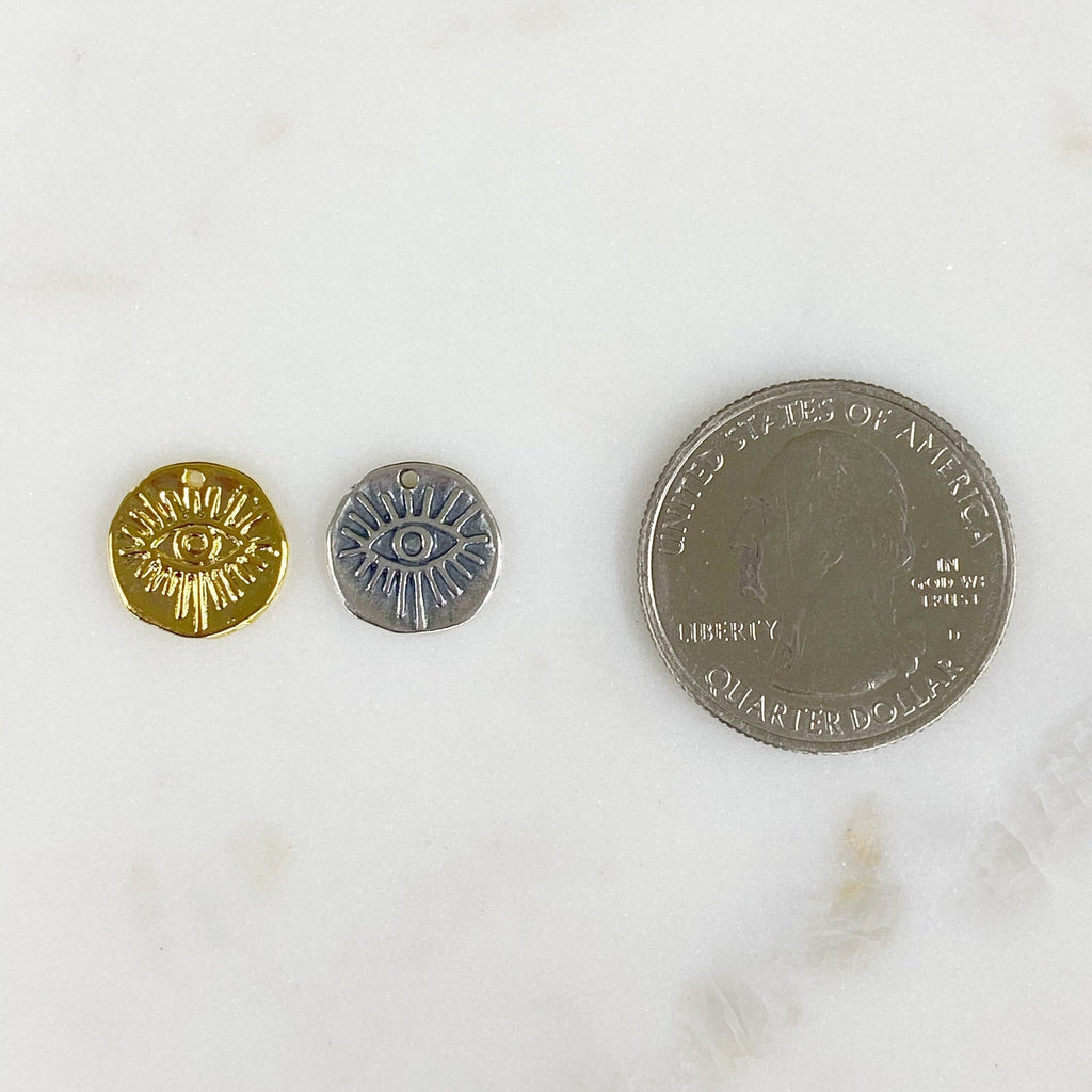 12mmx12mm Sterling Silver or Vermeil Hammered Protective Eye Coin Charm