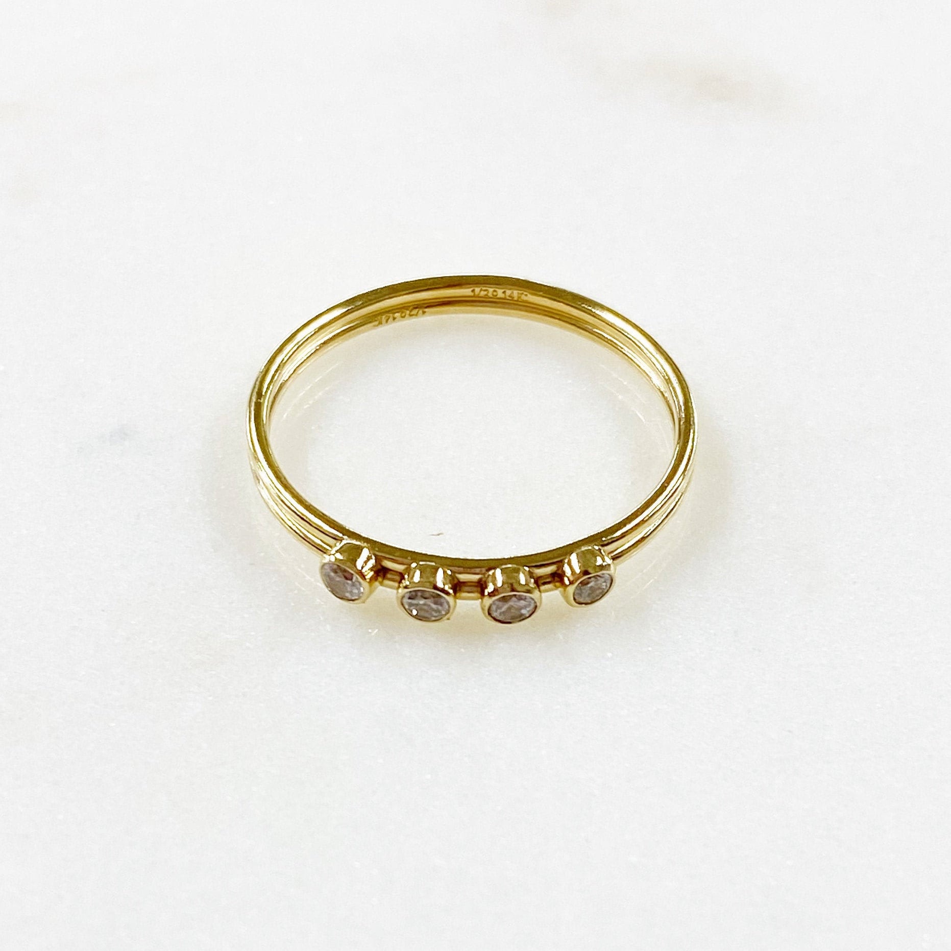 14K Gold Filled 4 CZ Stone Simple Ring CZ Ring in Size 7