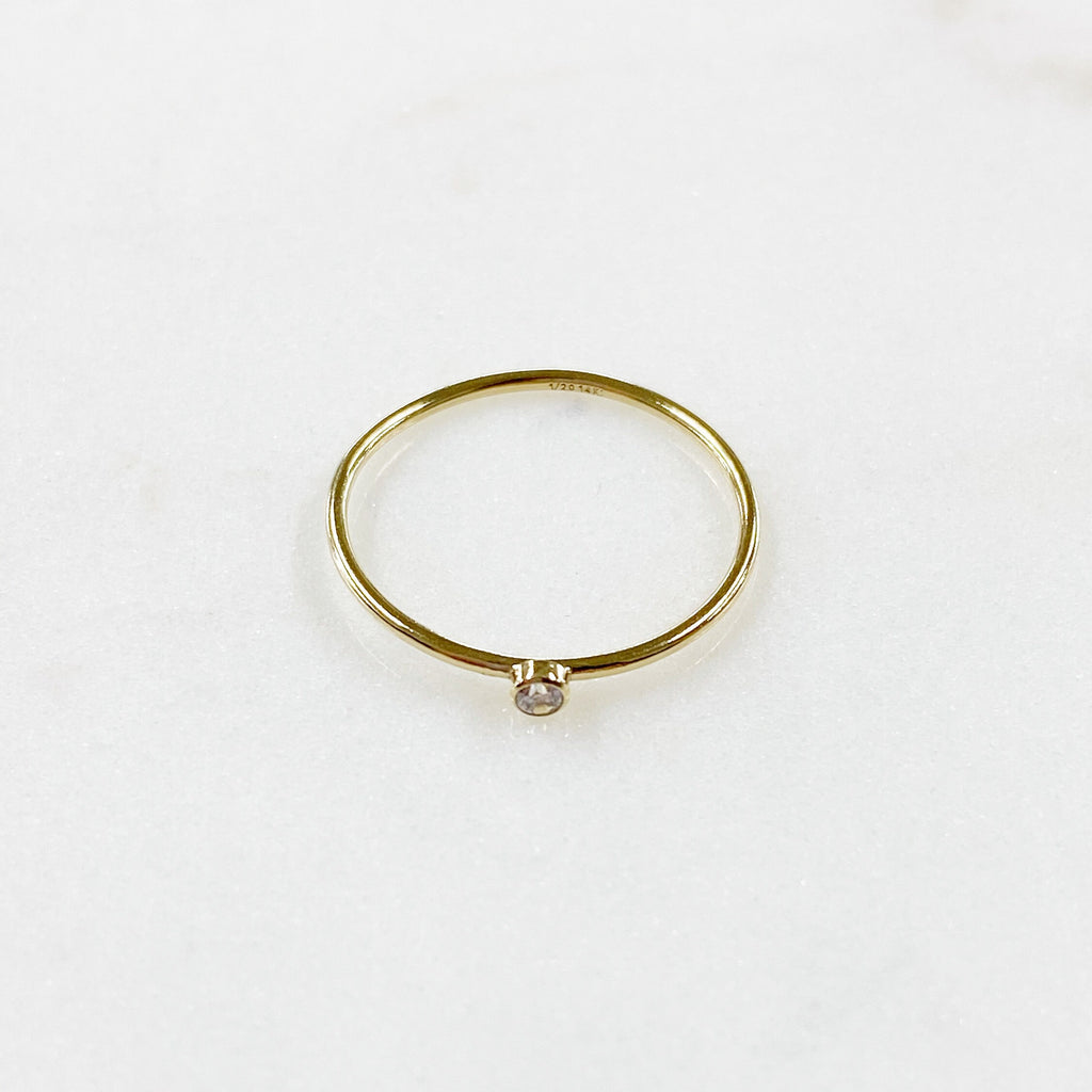 14K Gold Filled Single Stone CZ Thin Ring in Size 7