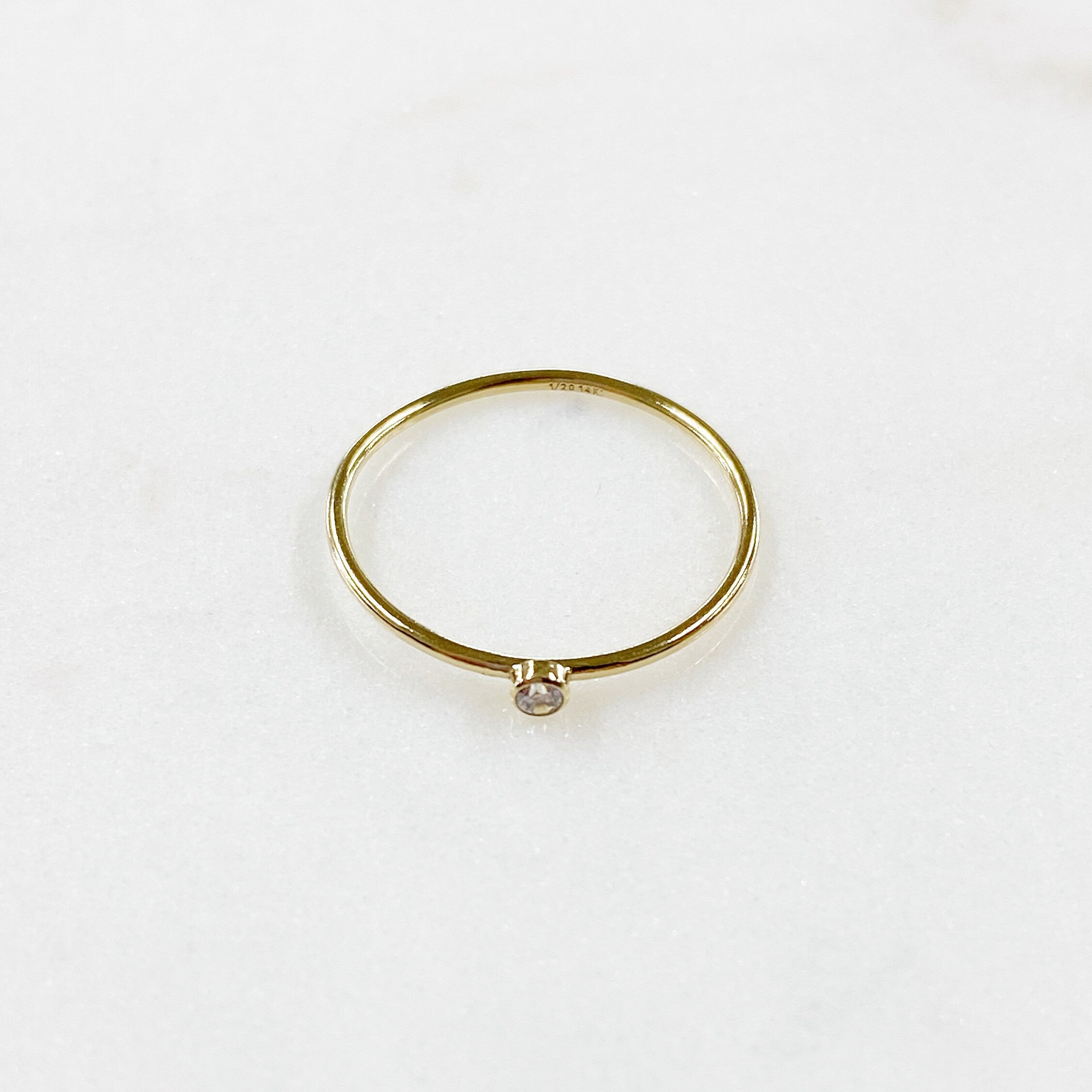 14K Gold Filled Single Stone CZ Thin Ring in Size 7