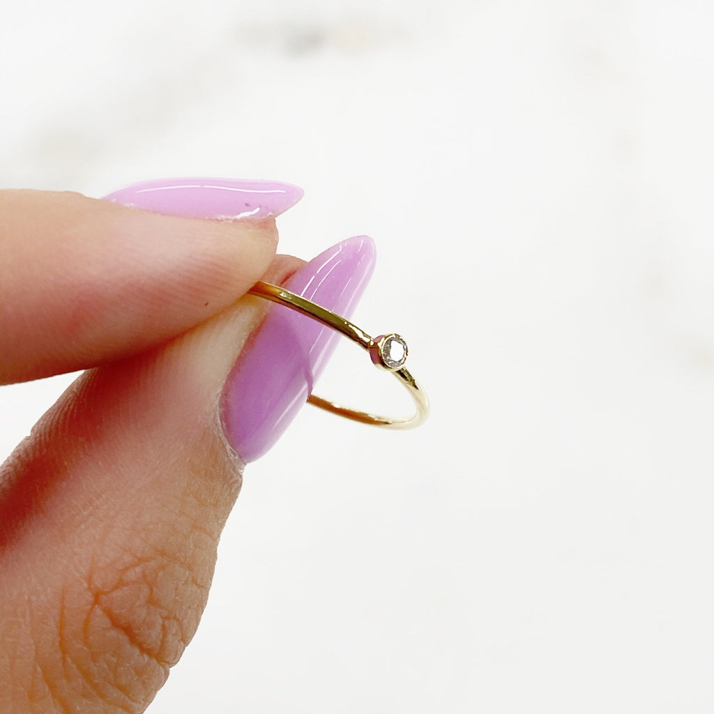 14K Gold Filled Single Stone CZ Thin Ring in Size 7