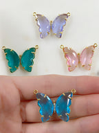 Gold Plated Large Acrylic Butterfly Statement Charm CZ Center Pink