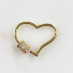 Gold Plated Curved Heart Shaped Screw Clasp CZ Covered Screw Detail