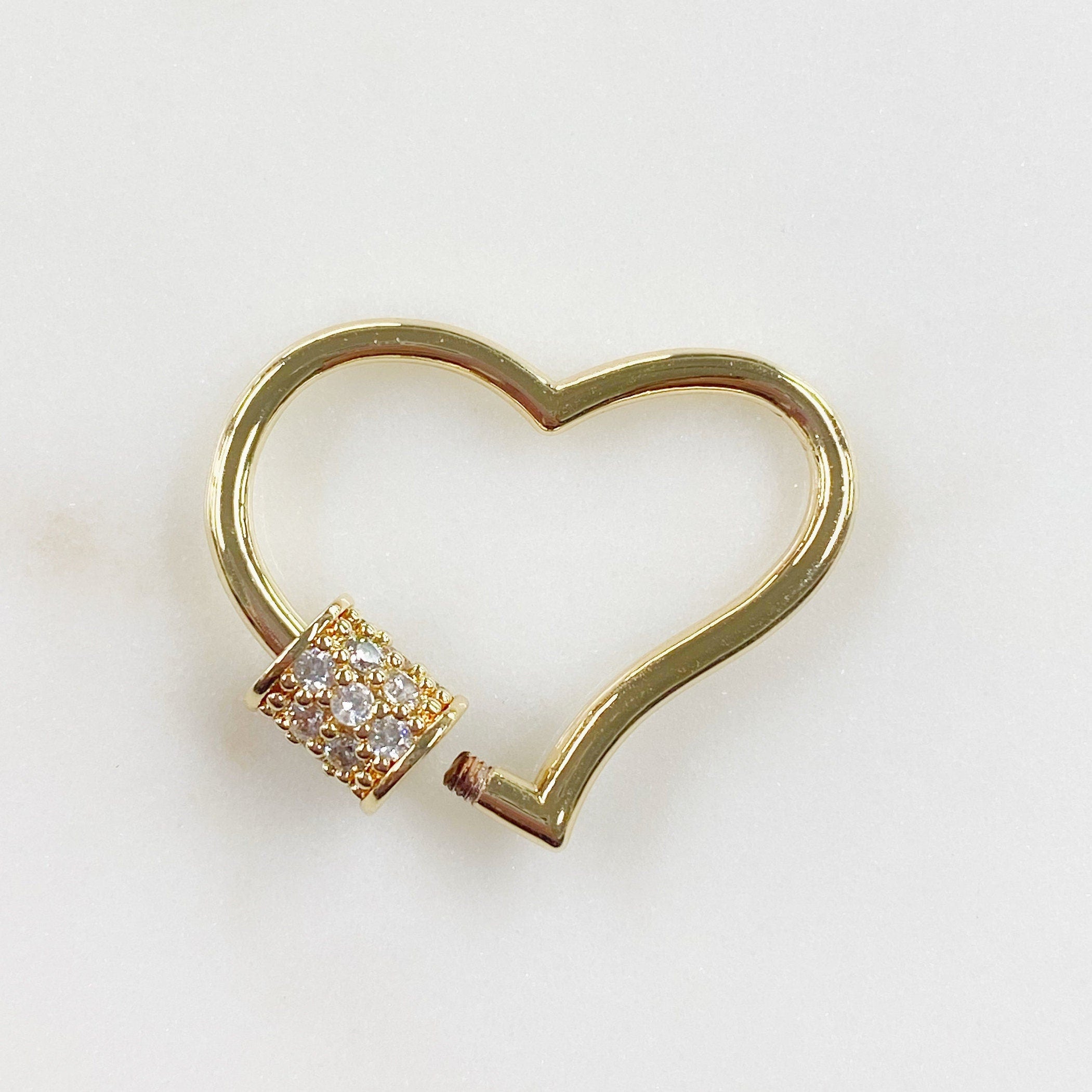 Gold Plated Curved Heart Shaped Screw Clasp CZ Covered Screw Detail